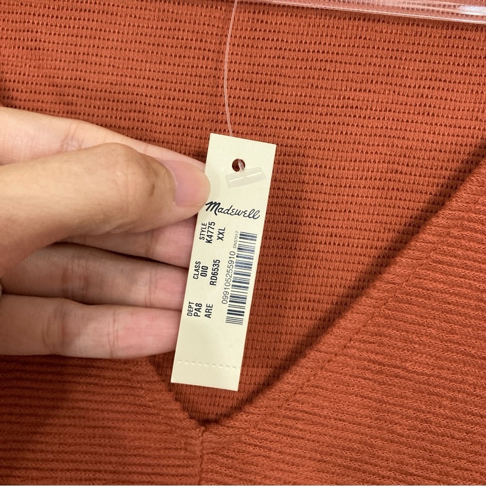 New Madewell Burnt Orange Tie Front Knit V Neck Relaxed Fit Pullover Top XXL - Picture 6 of 9